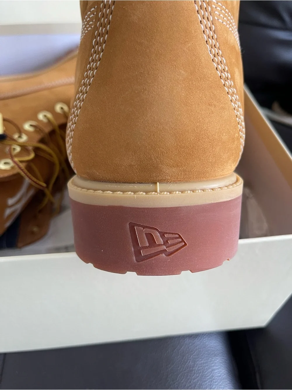 Timberland Wheat Nubuck Lace-Up Work Boots with Navy Collar